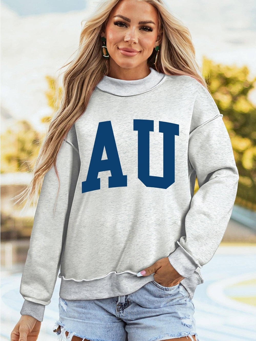 AU Tigers Reversible Game Day Mock Neck Sweatshirt: Light Grey / 65%Polyester+35